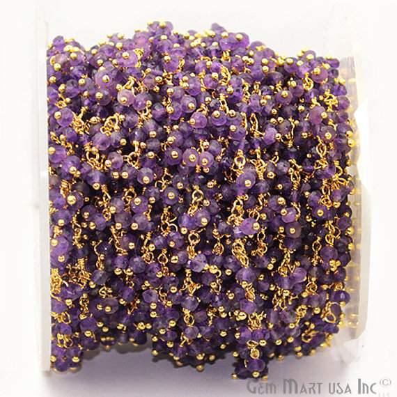 Amethyst Round Faceted Gold...