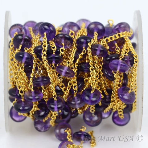 Amethyst Beads Gold Plated Wire Wrapped Fancy Rosary Chain - GemMartUSA