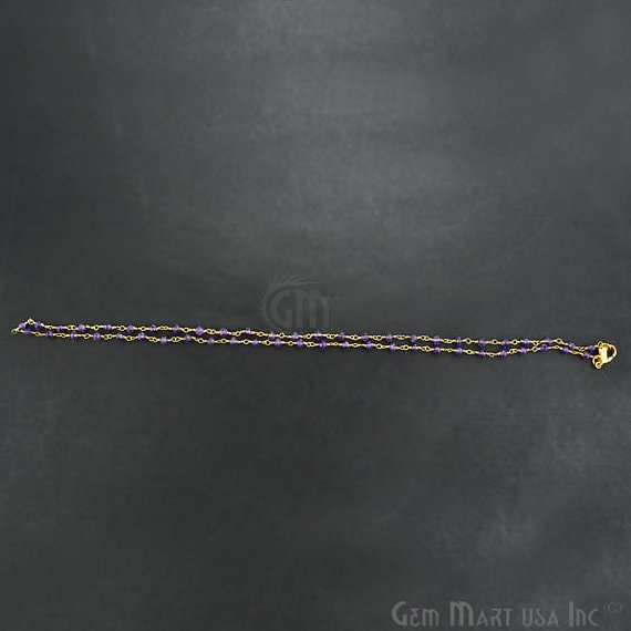 Natural Amethyst Necklace chain, 18 Inch Gold Plated Beaded Necklace Jewellery - GemMartUSA