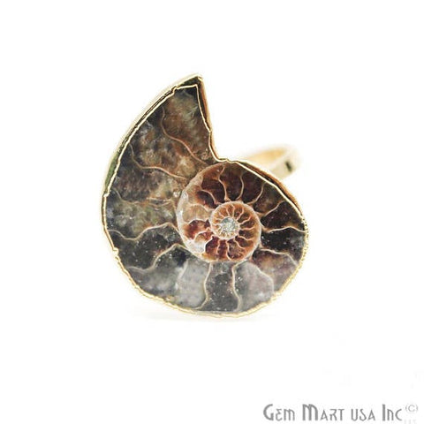 Ammonite Gold Plated Ring, Adjustable Fashion Jewelry Statement Ring (GPAN-12001) - GemMartUSA (762661961775)