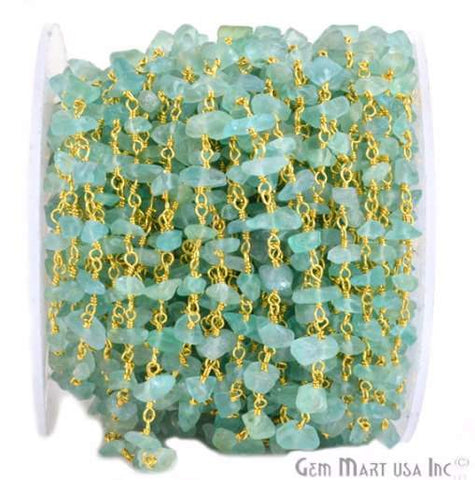 Apatite Nugget Chip Beads Gold Wire Wrapped Rosary Chain - GemMartUSA (762899267631)