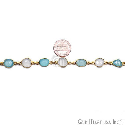 Aqua & White Chalcedony 10mm Mix Faceted Continuous Connector Chain - GemMartUSA (764260483119)