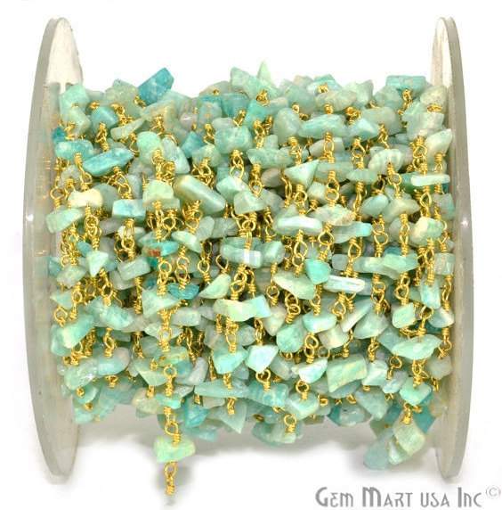 Amazonite Nugget Chip Beads Gold Wire Wrapped Rosary Chain - GemMartUSA (762902675503)