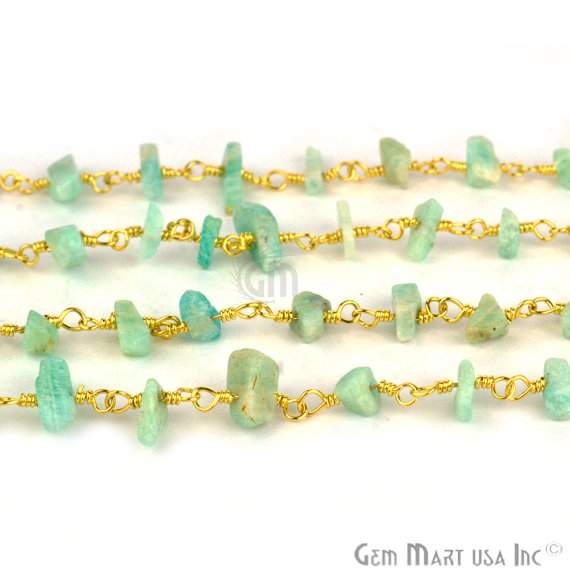 Amazonite Nugget Chip Beads Gold Wire Wrapped Rosary Chain - GemMartUSA (762902675503)