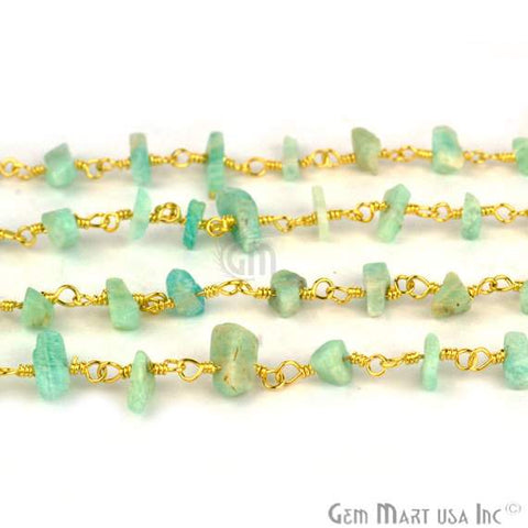 Amazonite Nugget Chip Beads Gold Wire Wrapped Rosary Chain - GemMartUSA (762902675503)