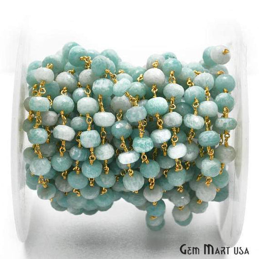 Amazonite Beads Gold Plated Wire Wrapped Rosary Chain - GemMartUSA (762904346671)