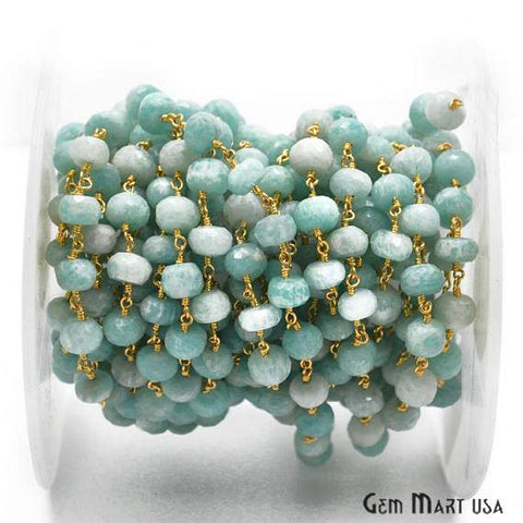 Amazonite Beads Gold Plated Wire Wrapped Rosary Chain - GemMartUSA (762904346671)