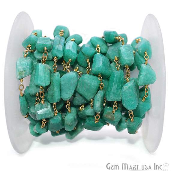 Amazonite 9x4mm Tumbled Bead Gold Wire Wrapped Rosary Chain - GemMartUSA (762907164719)