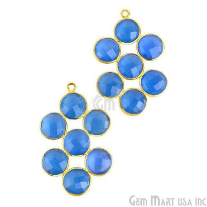 Blue Chalcedony Gemstone Bezel Component 24k gold Plated 35x24mm (GPBC-13016) - GemMartUSA