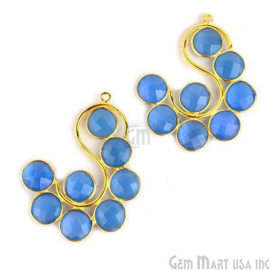 Blue Chalcedony Gemstone Bezel Component 24k Gold Plated 41x34mm (GPBC-13029) - GemMartUSA