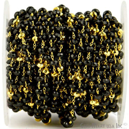 Black Spinel With Golden Pyrite Gold Plated Wire Wrapped Beads Chain - GemMartUSA (762909786159)