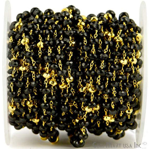 Black Spinel With Golden Pyrite Gold Plated Wire Wrapped Beads Chain - GemMartUSA (762909786159)