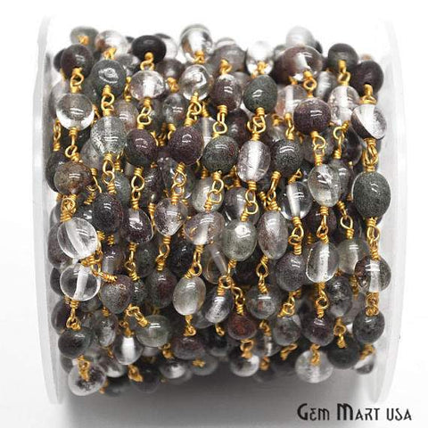 Blood Stone Gold Plated Wire Wrapped Beads Rosary Chain - GemMartUSA (762914045999)