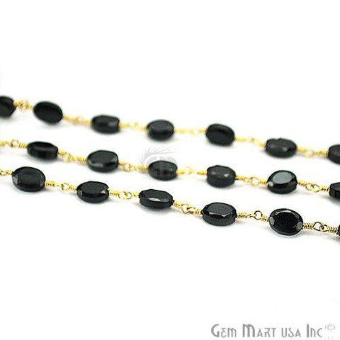 Black Spinel 6x4mm Gold Plated Wire Wrapped Beads Rosary Chain (762922270767)