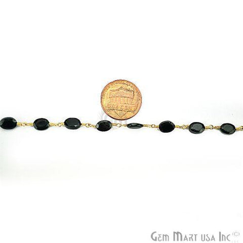 Black Spinel 6x4mm Gold Plated Wire Wrapped Beads Rosary Chain (762922270767)