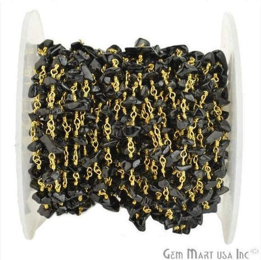 Black Spinel 4-6mm Nugget Chip Gold Plated Wire Wrapped Beads Rosary Chain (762925187119)