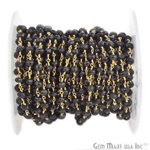 Black Spinel 5-6mm Gold Plated Wire Wrapped Beads Rosary Chain (762927546415)