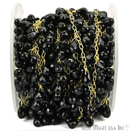 Black Spinel Gold Plated Wire Wrapped Cluster Dangle Rosary Chain - GemMartUSA (762928496687)