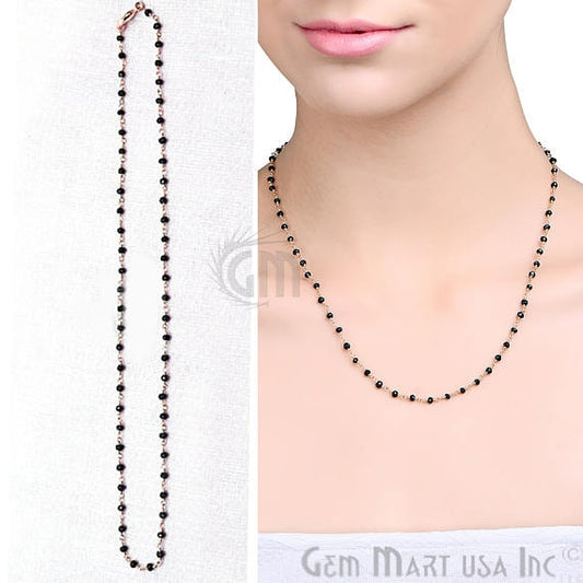 Natural Black Spinel Necklace chain, 18 Inch Gold Plated Beaded Necklace Jewellery - GemMartUSA