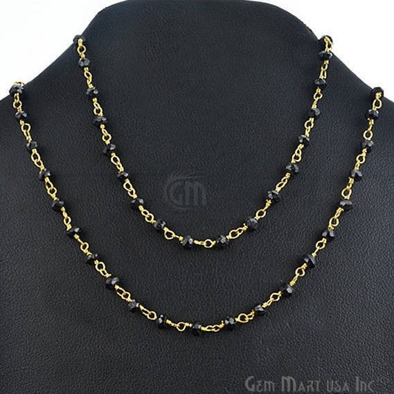 Natural Black Spinel Necklace chain, 18 Inch Gold Plated Beaded Necklace Jewellery - GemMartUSA