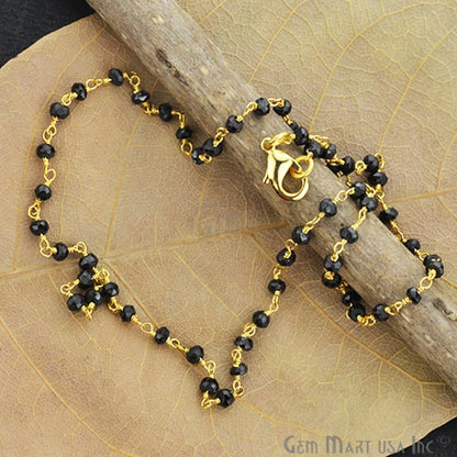 Natural Black Spinel Necklace chain, 18 Inch Gold Plated Beaded Necklace Jewellery - GemMartUSA