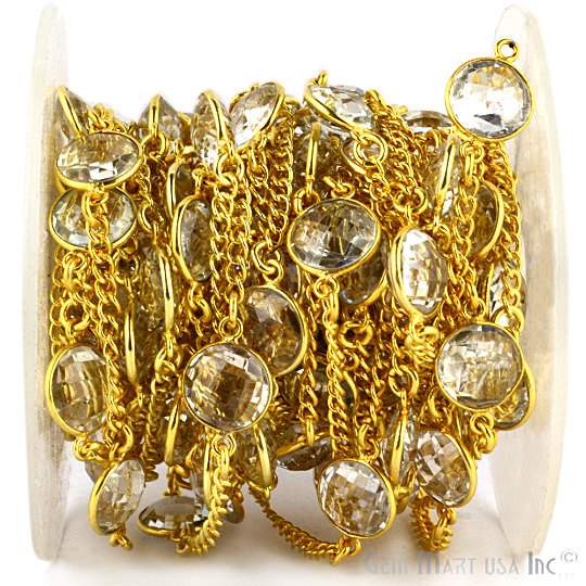 Crystal Fancy 10mm Connector Chain, Gold Plated Bezel Connector Link Rosary Chain, Jewelry Making Supplies (GPCL-20008) - GemMartUSA (764050505775)