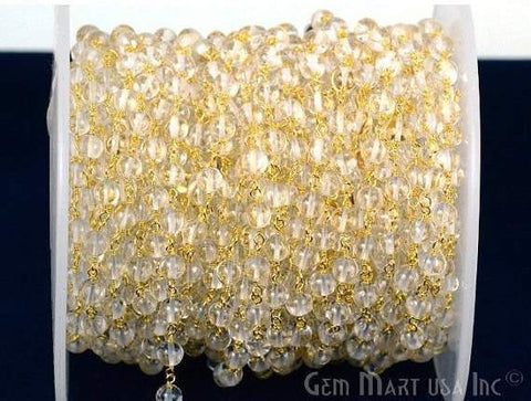 Crystal 5mm Gold Plated Wire Wrapped Beads Rosary Chain (762937245743)