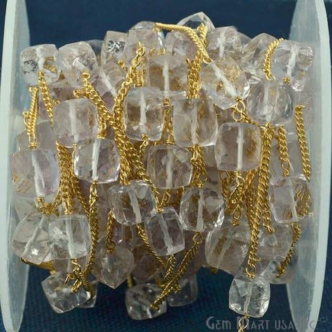 Crystal Box 7-8mm Gold Plated Wire Wrapped Rosary Chain (762939998255)