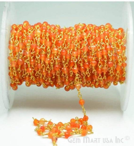 Carnelian 3-3.5mm Gold Plated Wire Wrapped Beads Rosary Chain (762942029871)