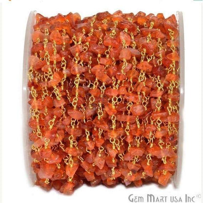 Carnelian Nugget Chip Beads Gold Wire Wrapped Rosary Chain (762944061487)