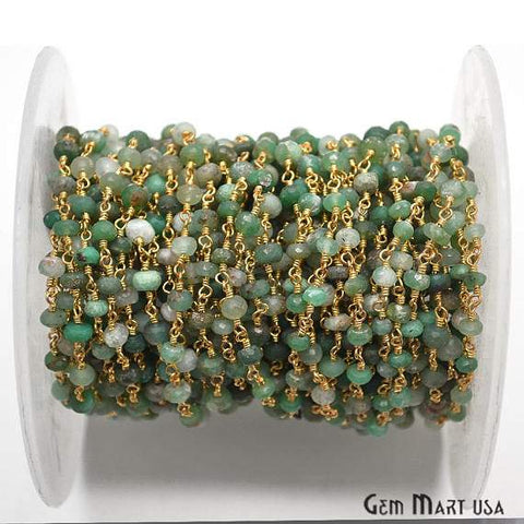 Chrysoprase Gold Plated Wire Wrapped Beads Rosary Chain (762947928111)