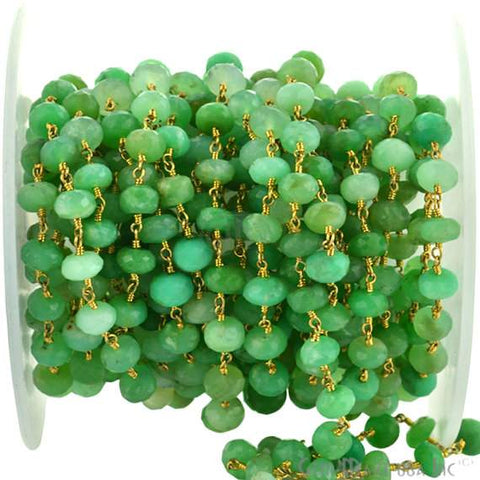 Chrysoprase 6-7mm Gold Plated Wire Wrapped Rosary Chain (762950647855)