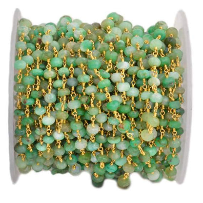 Chrysoprase 5-6mm Gold Plated Wire Wrapped Rosary Chain (762951368751)