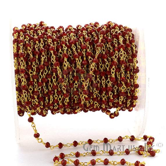 Red Coral 2.5-3mm Gold Plated Wire Wrapped Beads Rosary Chain (762952941615)