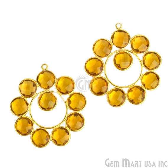 Citrine 38x36 Gold Plated Gemstone Bezel Component - GemMartUSA