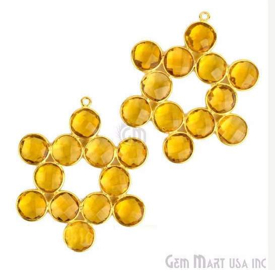 Citrine 43x36mm Gold Plated Gemstone Bezel Component - GemMartUSA