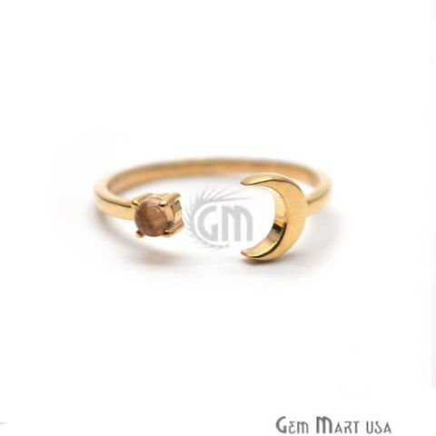 Moon and Round Citrine Gold Plated Plain Tiny Adjustable Ring - GemMartUSA