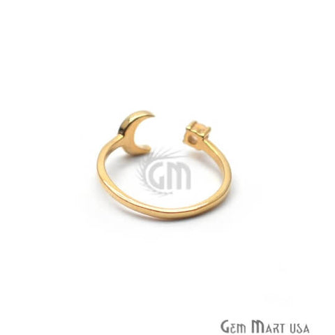 Moon and Round Citrine Gold Plated Plain Tiny Adjustable Ring - GemMartUSA