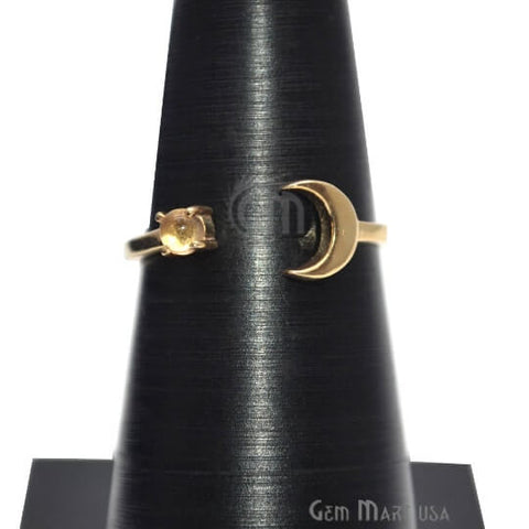 Moon and Round Citrine Gold Plated Plain Tiny Adjustable Ring - GemMartUSA