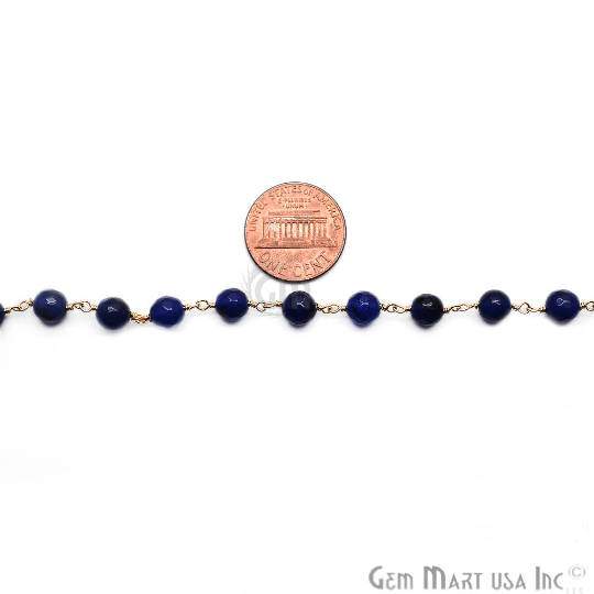 Dark Blue Jade Faceted Beads Gold Plated Wire Wrapped Rosary Chain (762960248879)