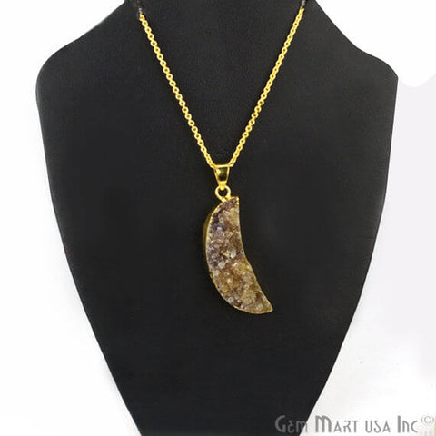 One Of A Kind Brown Rough Druzy 12X43mm Gold Electroplated 18 Inch Chain With Pendant - GemMartUSA