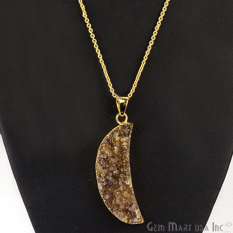 One Of A Kind Brown Rough Druzy 46X14mm Gold Electroplated 18 Inch Chain With Pendant - GemMartUSA