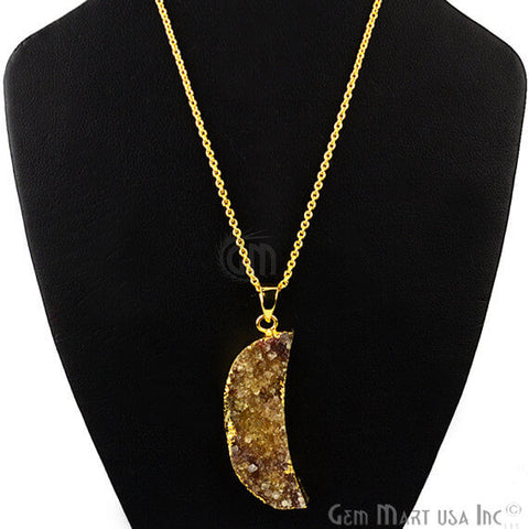 One Of A Kind Brown Rough Druzy 45X14mm Gold Electroplated 18 Inch Chain With Pendant - GemMartUSA