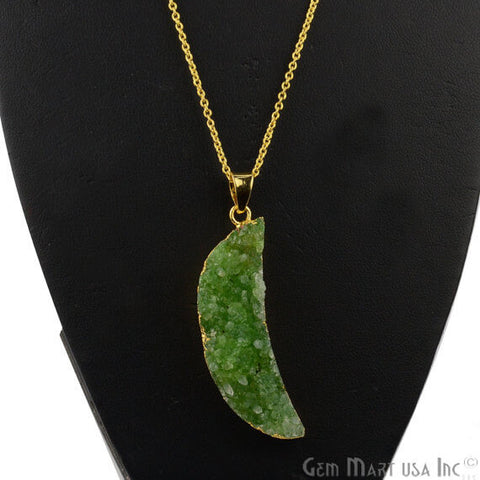 One Of A Kind Green Rough Druzy 51x14mm Gold Electroplated 18 Inch Chain With Pendant - GemMartUSA