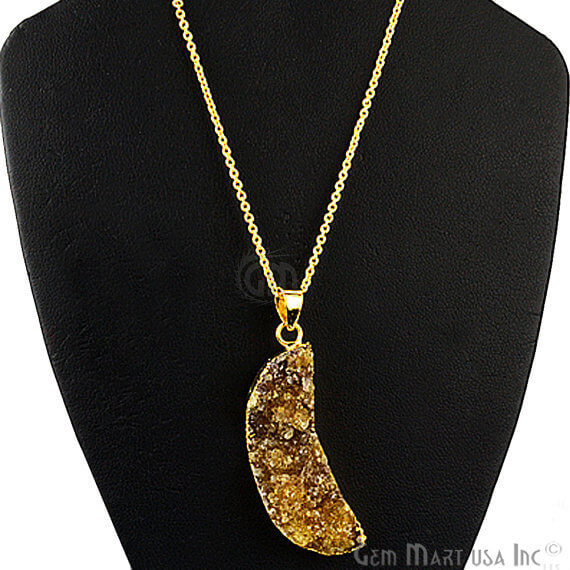 One Of A Kind Brown Rough Druzy 47x14mm Gold Electroplated 18 Inch Chain With Pendant - GemMartUSA