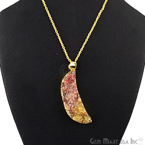 One Of A Kind Multi Color Rough Druzy 47x13mm Gold Electroplated 18 Inch Chain With Pendant - GemMartUSA