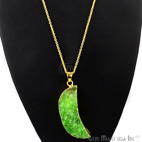 One Of A Kind Green Rough Druzy 48x15mm Gold Electroplated 18 Inch Chain With Pendant - GemMartUSA