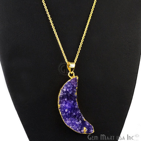 One Of A Kind Blue Rough Druzy 48x15mm Gold Electroplated 18 Inch Chain With Pendant - GemMartUSA