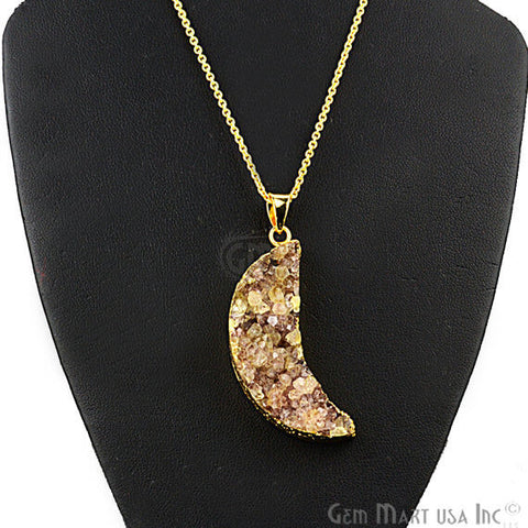 One Of A Kind Brown Rough Druzy 48x15mm Gold Electroplated 18 Inch Chain With Pendant - GemMartUSA