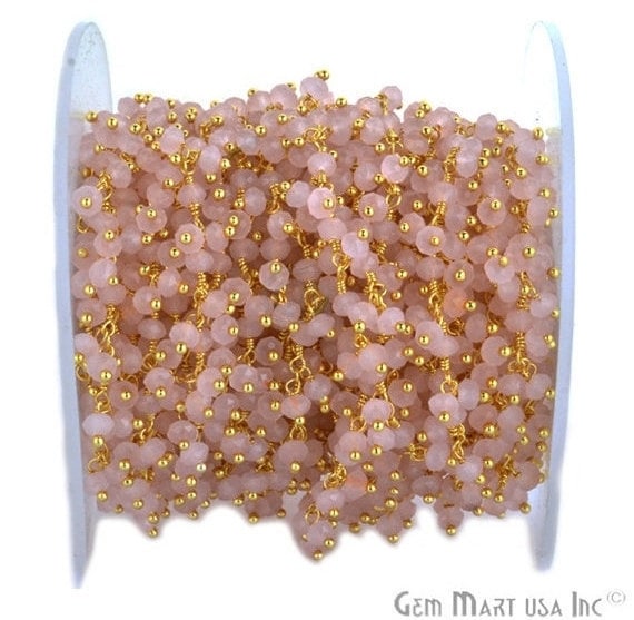 Rose Chalcedony Faceted Beads Gold Plated Cluster Dangle Chain - GemMartUSA (764167520303)